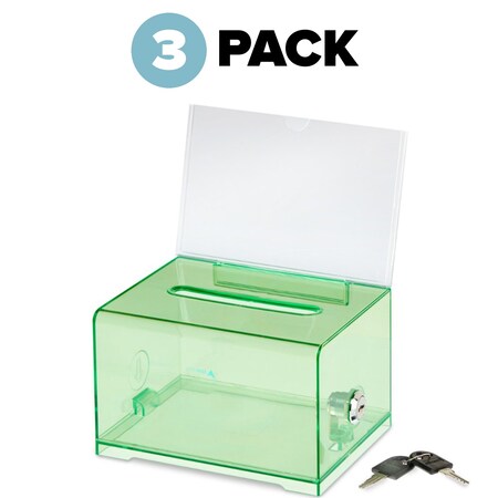 Adiroffice Acrylic Locking Suggestion Box with Message Display, PK3 ADI637-CRG-3pk